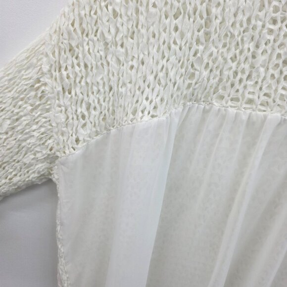 Womens S/M Ivory Open Knit Sheer Chiffon Back Sweater Boho Layered Festival - Picture 9 of 16